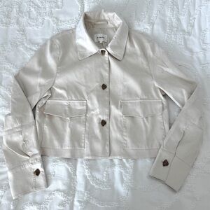 Elegant Faux Suede Light Cream Utility Jacket w/ Shell Buttons, S